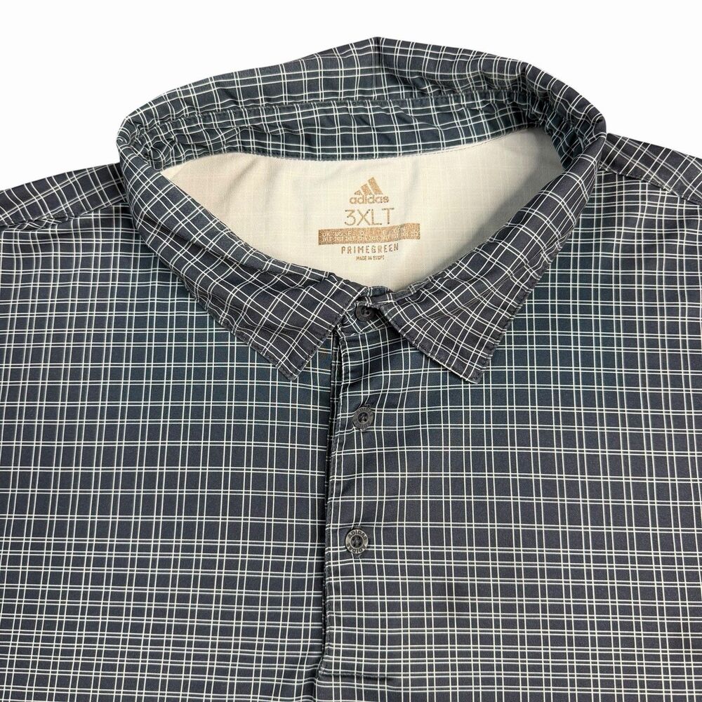 Adidas Polo Shirt Mens 3XL Black Check Print Primegreen Golf Stretch Performance